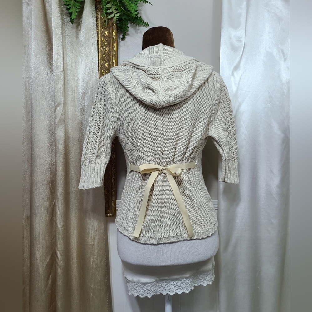 ♡ Y2K ♡ Hollister Cream Cableknit Hooded Cropped Babydoll Sweater - Picture 6 of 15